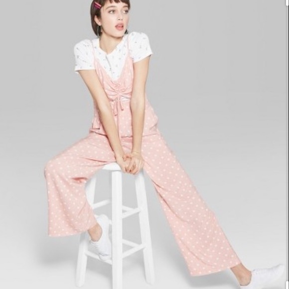 wild fable Pants - Wild Fable Pink & White Polka Dot Jumpsuit